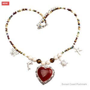 Vintage Leather Choker Necklace Handmade Boho Adjustable Cord Pendant Statement